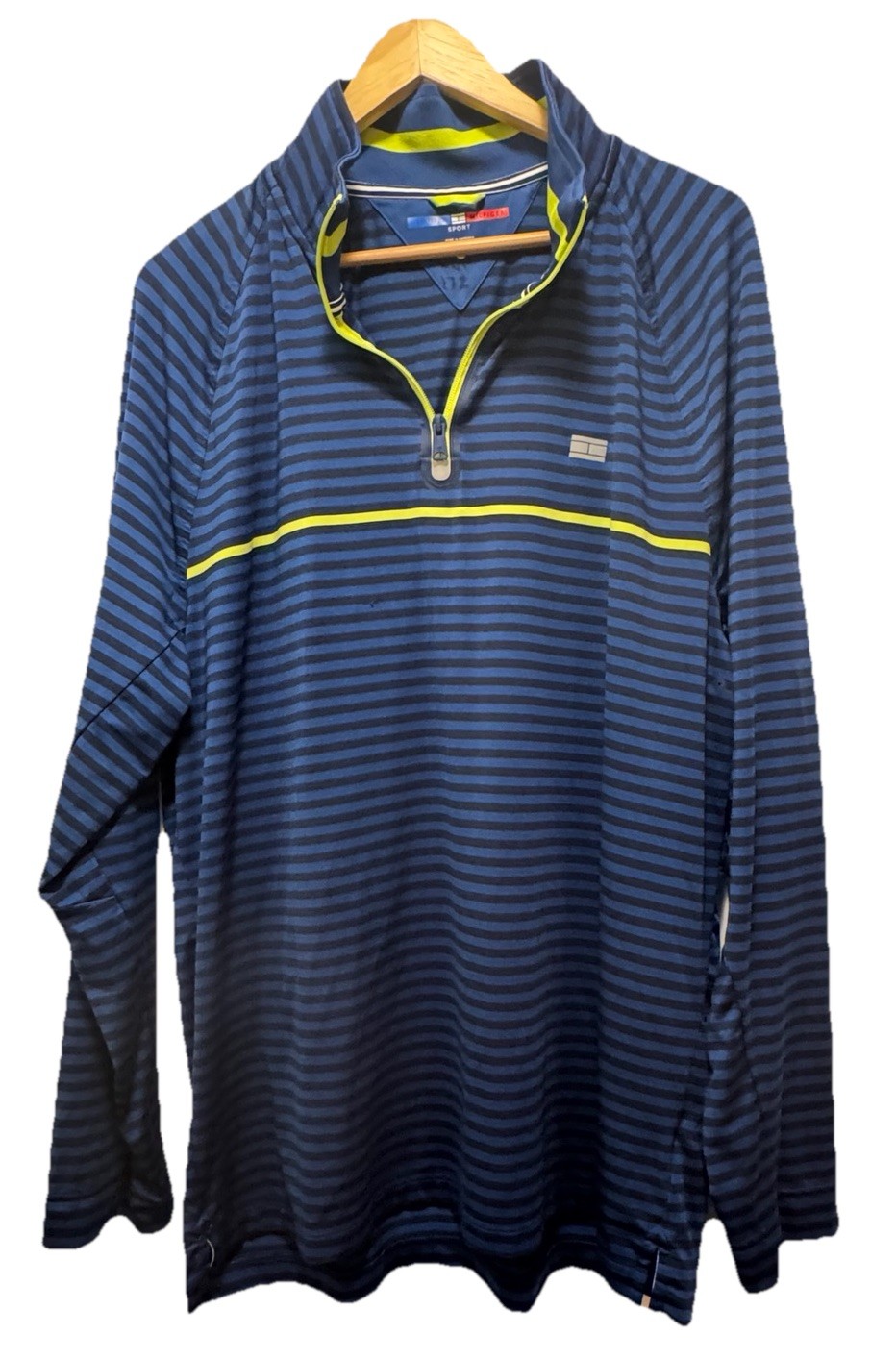 Tommy Hilfiger Sport Quarter Zip Pullover Mens 2XL Blue Stripe Golf Shirt B7#9 gallery