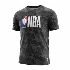 NBA Logo Short Sleeve Athletic T Shirt Size Large Black /Gray Basketball