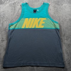 Nike Tank Top Mens XL Gray Teal Spellout Graphic Athletic Gym Training Workout