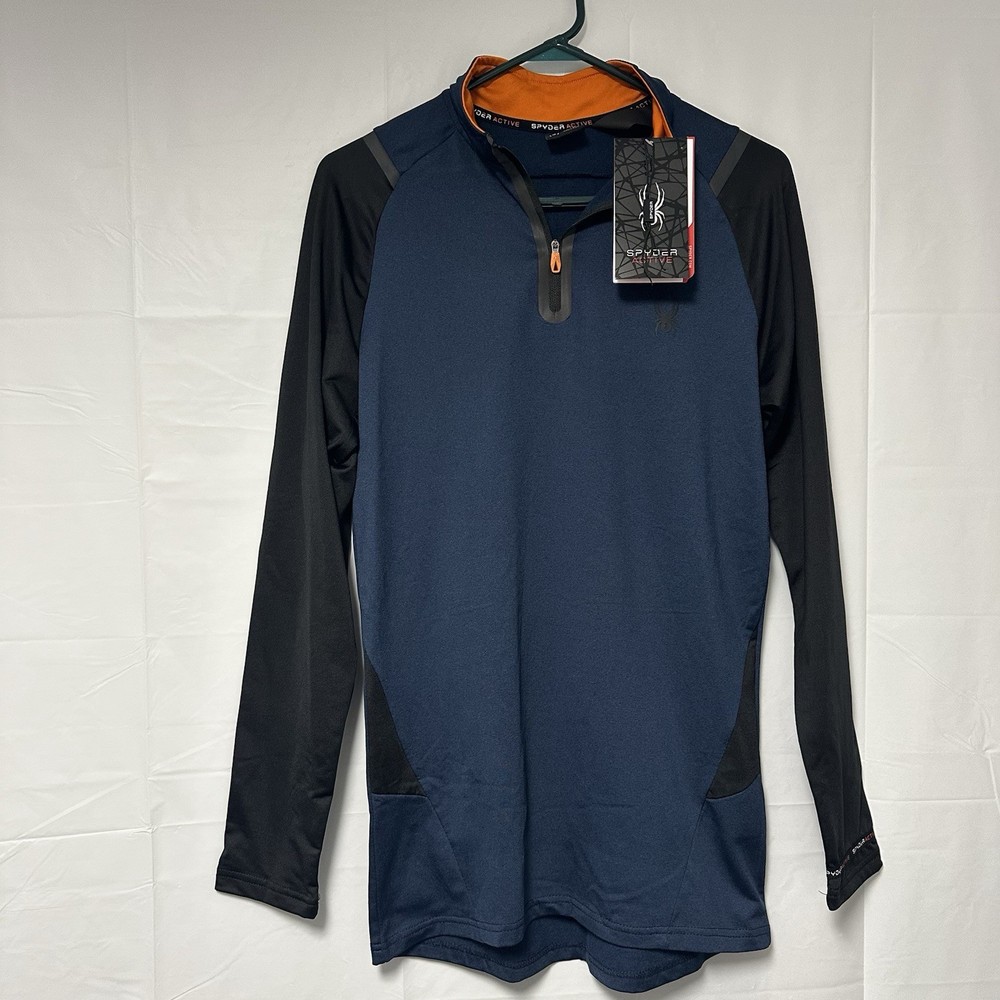 NWT Spyder Active ProWeb Compression 1/4 Zip Pullover Shirt Mens Med Blue Black
