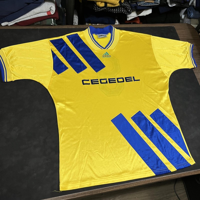 Vintage Adidas Equipment CEGEDEL Soccer Shirt Mens Large Yellow Jersey 9 90s gallery