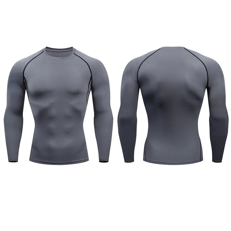 Men Compression Running T-shirt Fitness Tight Long Sleeve Sport Shirts Training gallery