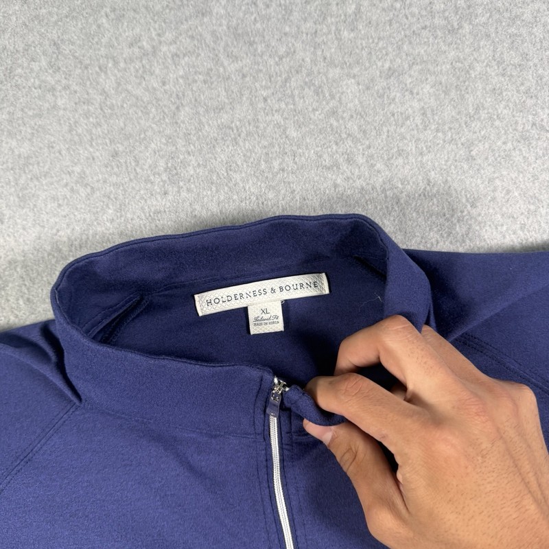 Holderness & Bourne Pullover Mens XL Navy Blue Quarter Zip Golf Tailored Fit gallery
