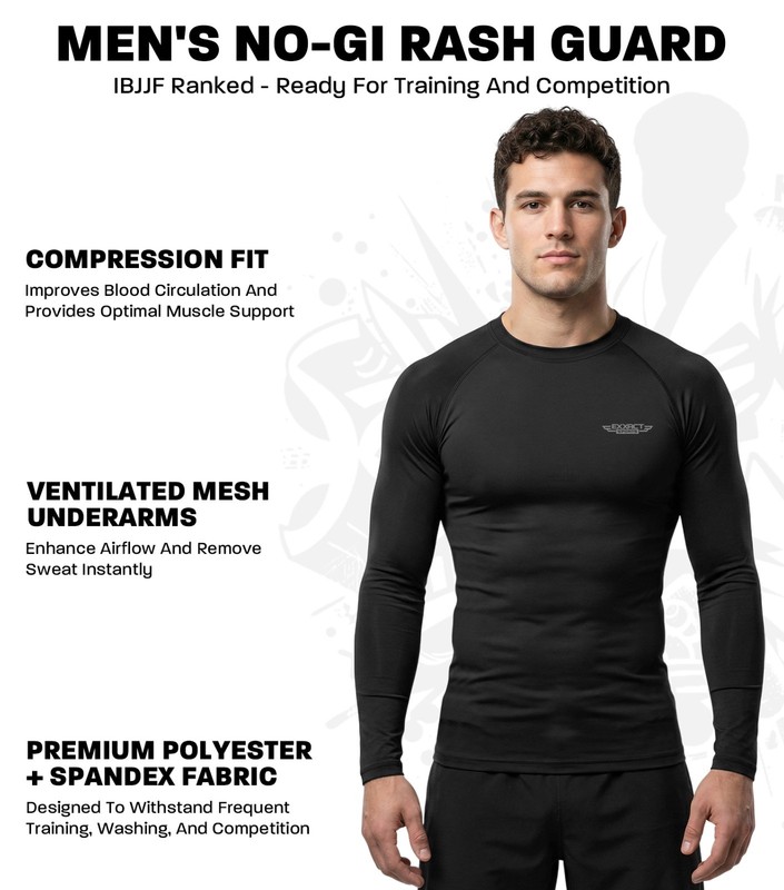 Exxact Sports Mens BJJ Rash Guard Jiu Jitsu Full Sleeve, Ranked Compression gallery