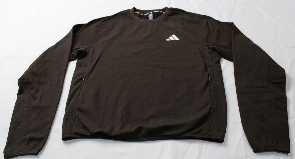 Adidas Men's Active Long Sleeve Running Logo Zip Pocket Top EJ3 Brown Small