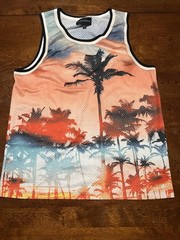 No Boundaries Tank Top Mens Medium Sunset Palm Tree Beach Graphic Mesh Jersey