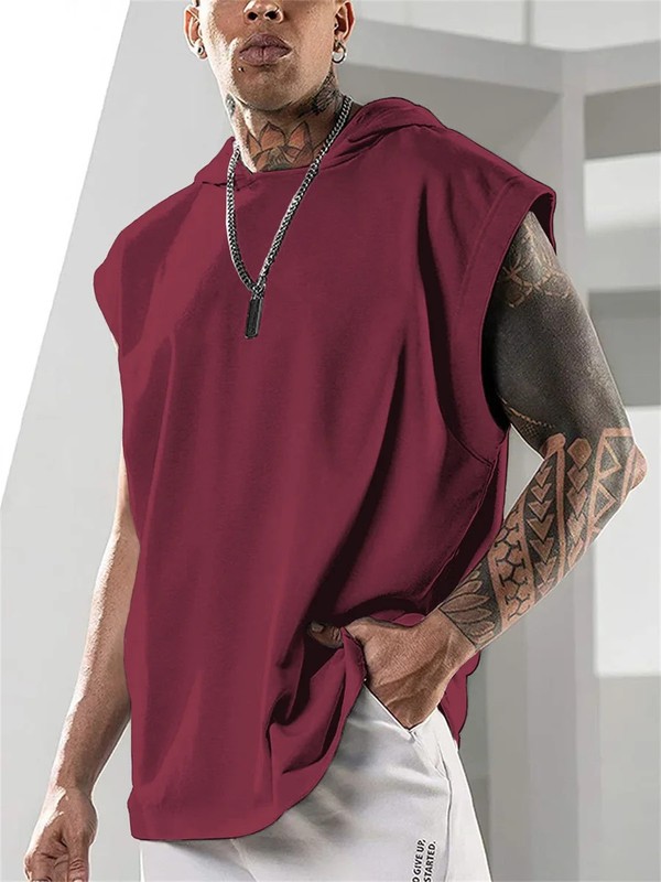 2025 Summer New High Quality Men's Sleeveless Hooded Sweatshirt Loose Ve gallery
