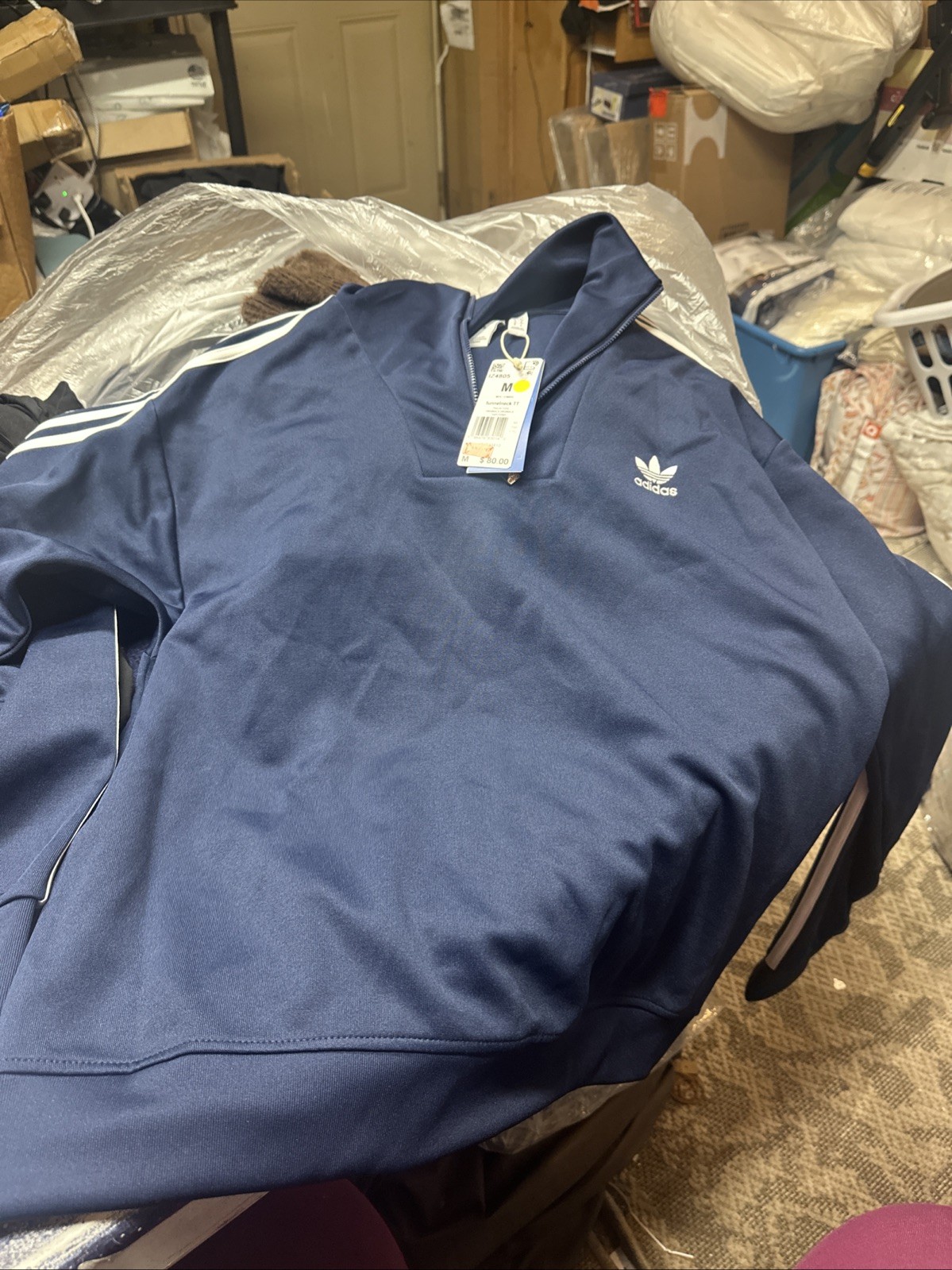 Nwt adidas® Men's Medium Adicolor Funnel Neck Track Top in Night Indigo Bin 40s gallery