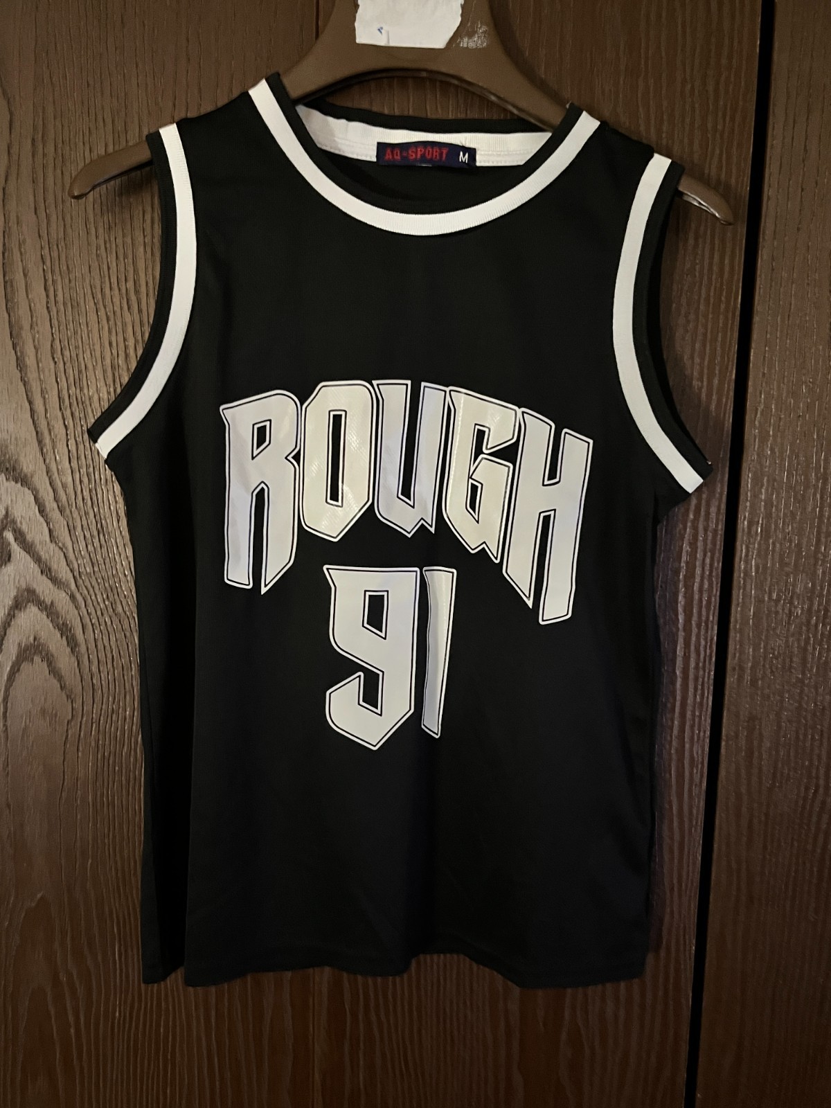 AQ SPORT Basketball Jersey Mens Medium Black White Sleeveless 18x24 gallery