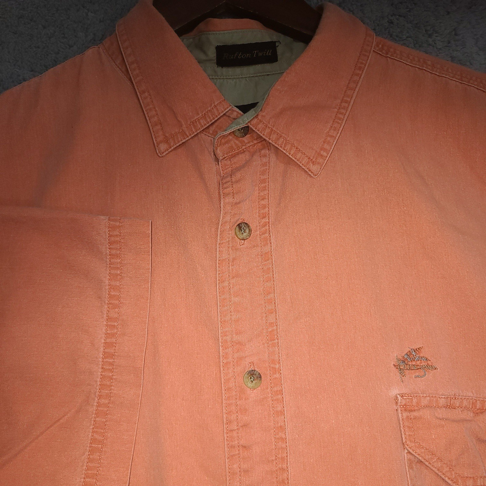 Vintage Eddie Bauer Shirt Button Up Men’s XL Orange Rufton Twill Fly Fishing gallery