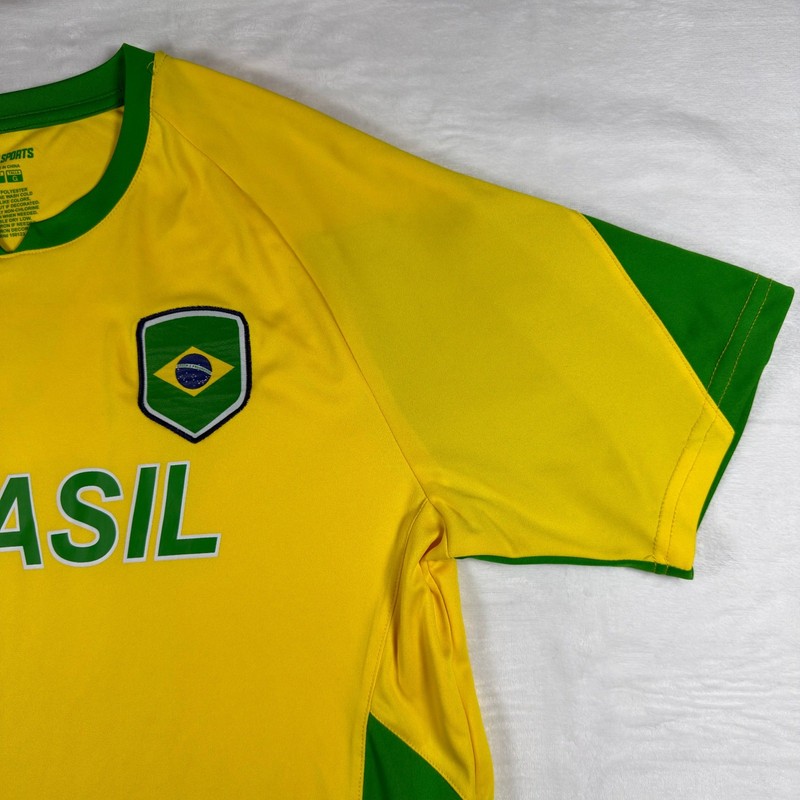 Icon Sports Brasil Soccer Jersey Mens Large Yellow Green Short Sleeve Shirt gallery