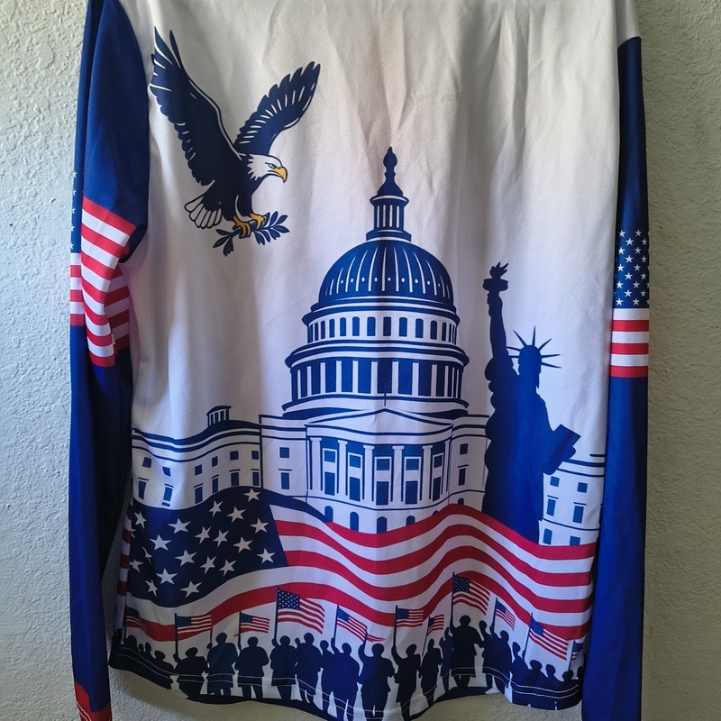 Men's USA 250 Anniversary Patriotic Long Sleeve Polo Shirt L 1/4 Button gallery