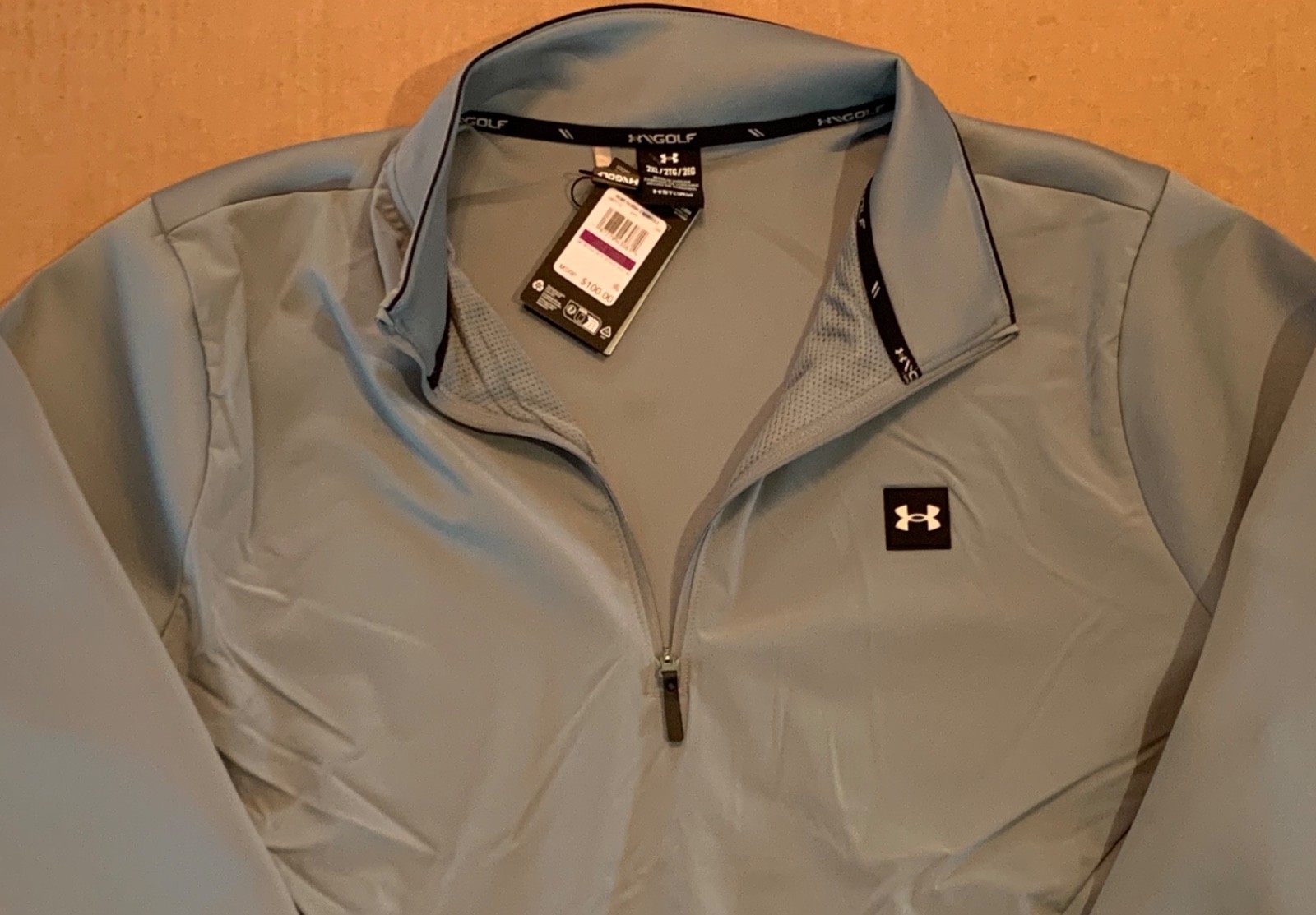 NWT $100 Under Armour Golf UA Drive Pro Storm Hybrid Half Zip Green Pullover 2XL gallery