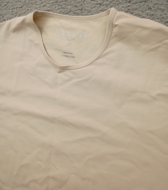 BYLT Premium Basics Drop Cut Lux Shirt Mens Medium Ivory Active Casual gallery