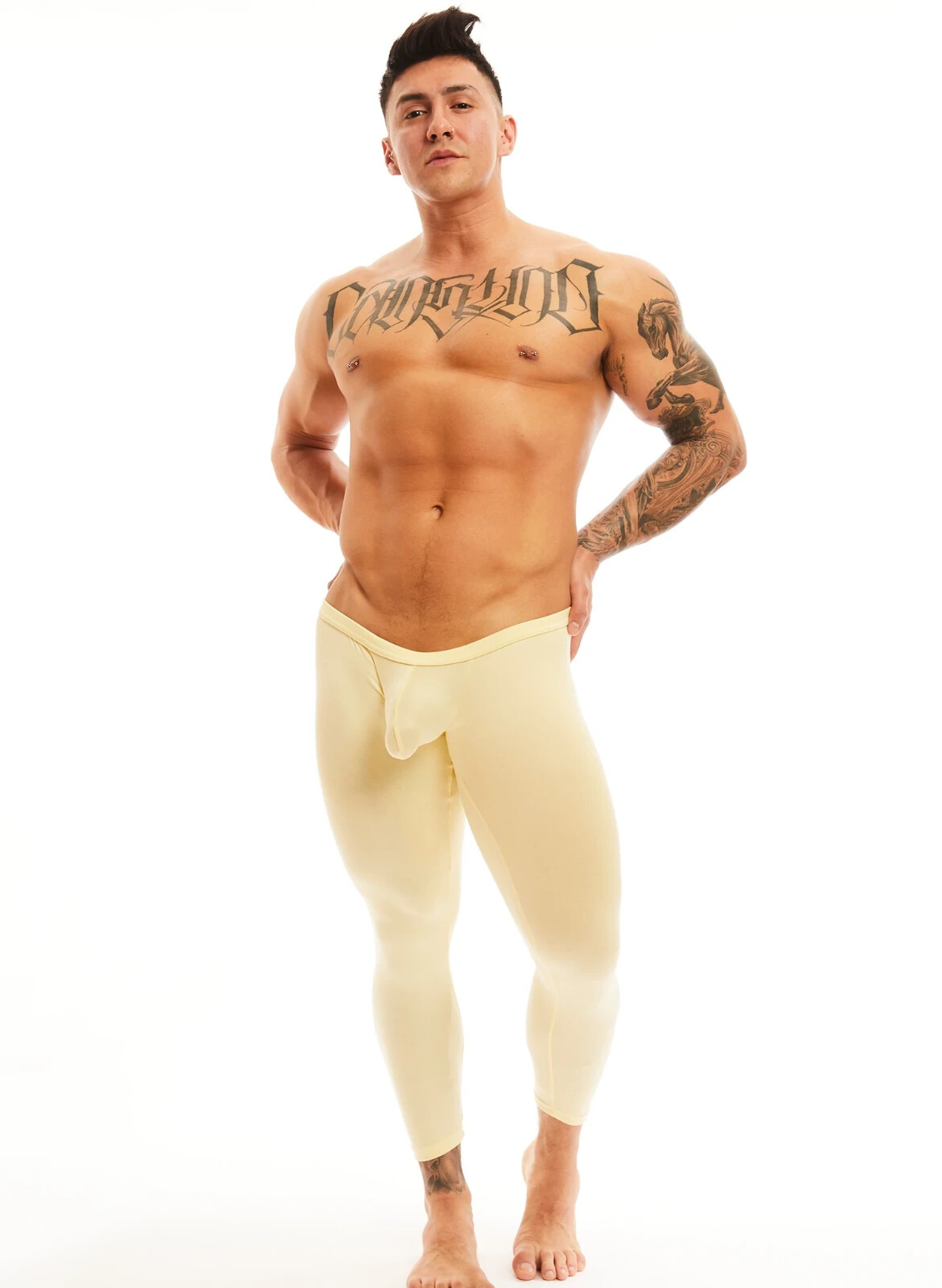 N2N Bodywear Men Pale yellow After Glo brushed vintage tights size S M L XL gallery