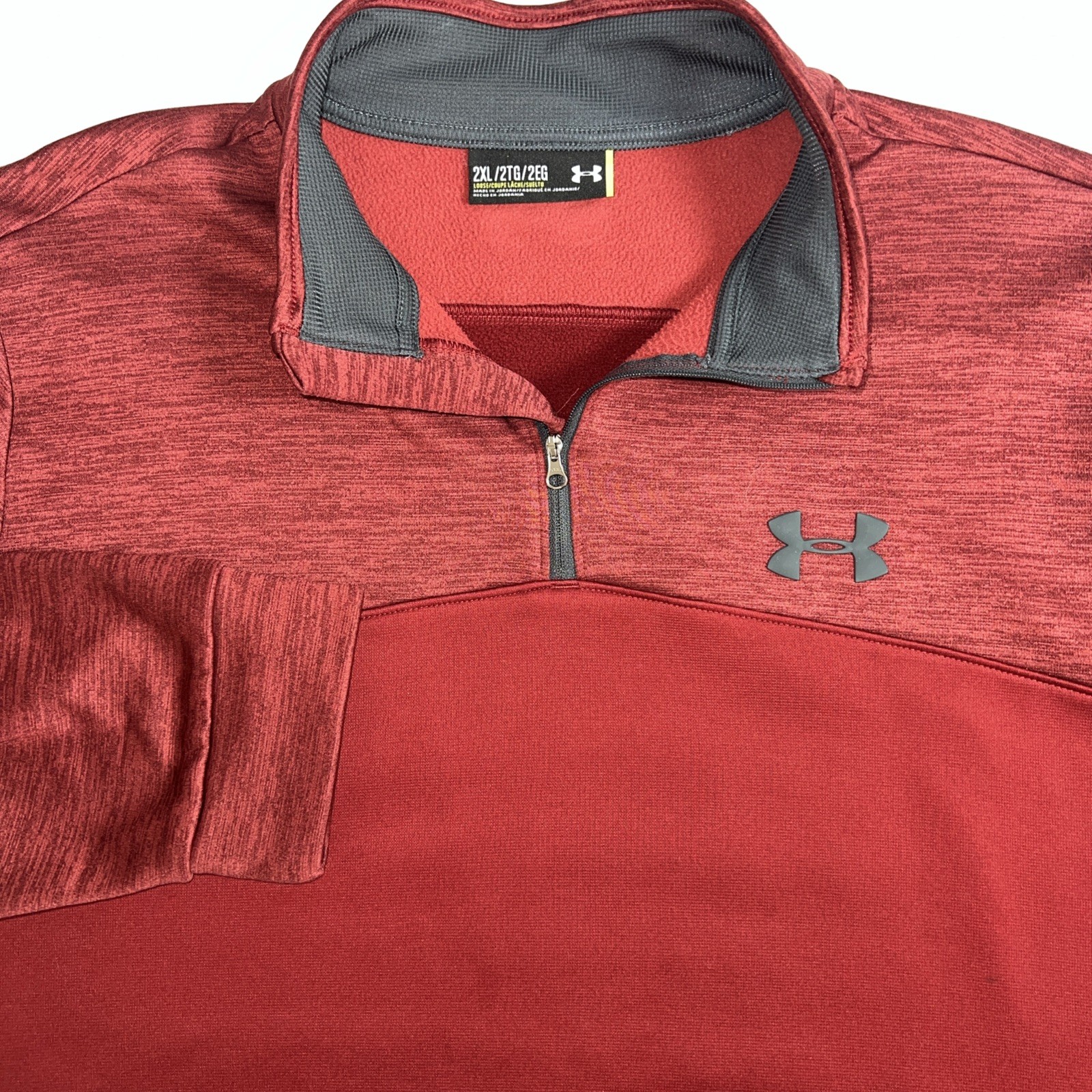 UNDER ARMOUR 1/4 Zip Jacket Men’s 2XL Heathered Deep Red Fleece Lined Pullover gallery