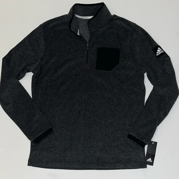 adidas golf 1/4 zip sweatshirt Mens M soft warm black chest pocket shirt $70 gallery