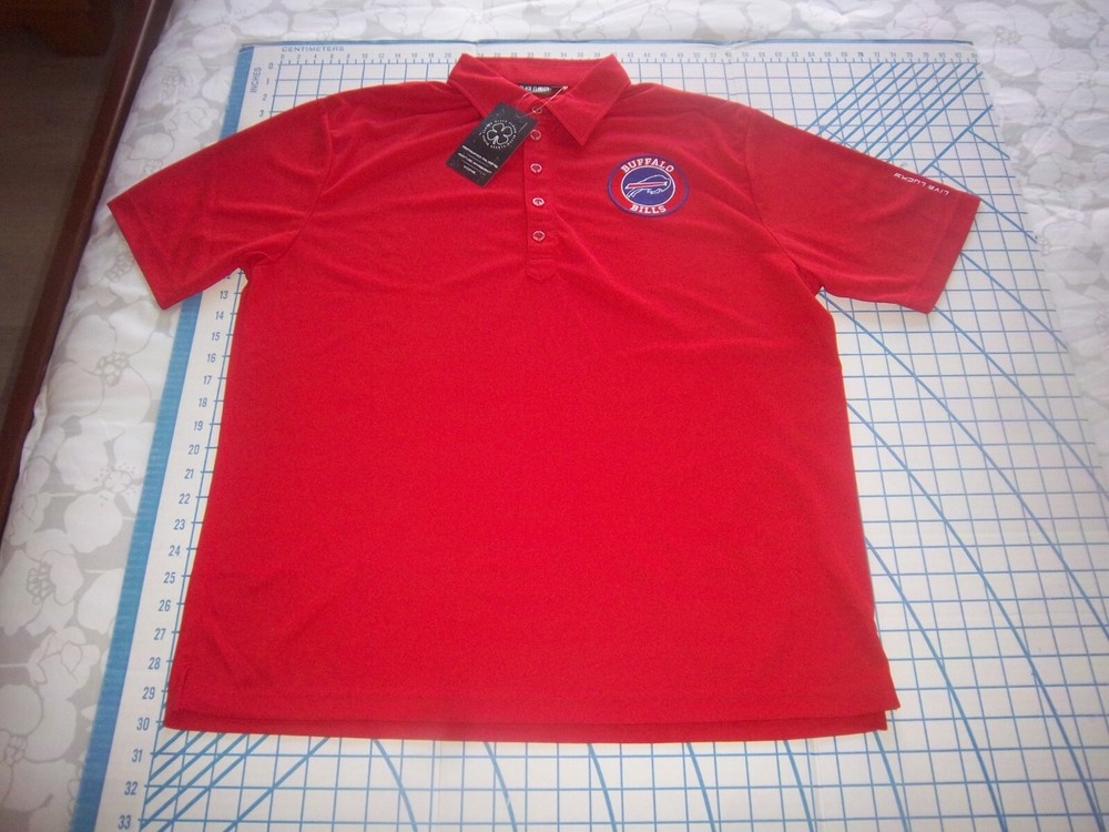 MENS LARGE RED BLACK CLOVER BILLS ADORNED POLO SHIRT - NWT