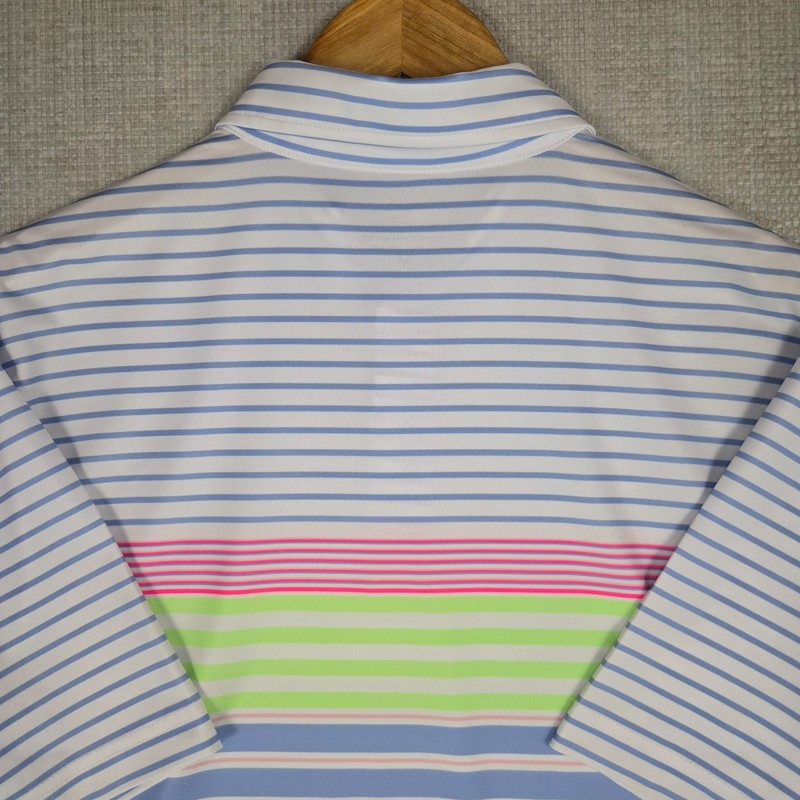 VINEYARD VINES PERFORMANCE Mens Sz Medium Polo Shirt Neon Stripe Wicking Whale gallery