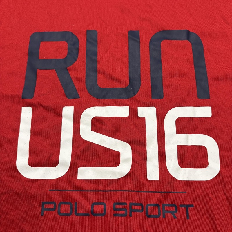 Polo Sport RUN US16 USA Flag Shirt Mens XL Red Short Sleeve Performance Running gallery