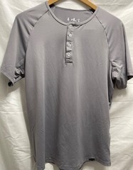 BARBELL SS pullover workout shirt men’s size Medium gray henley 4 button placket