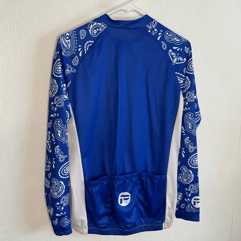 Frelsi Blue Serenity Long Sleeve Cycling Jersey Mens Size XL Blue White Paisley gallery