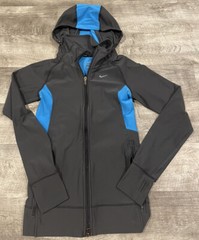 Nike DRI-Fit Running Full Zip Hoodie Mens Size Small Thumb Holes Gray And Blue
