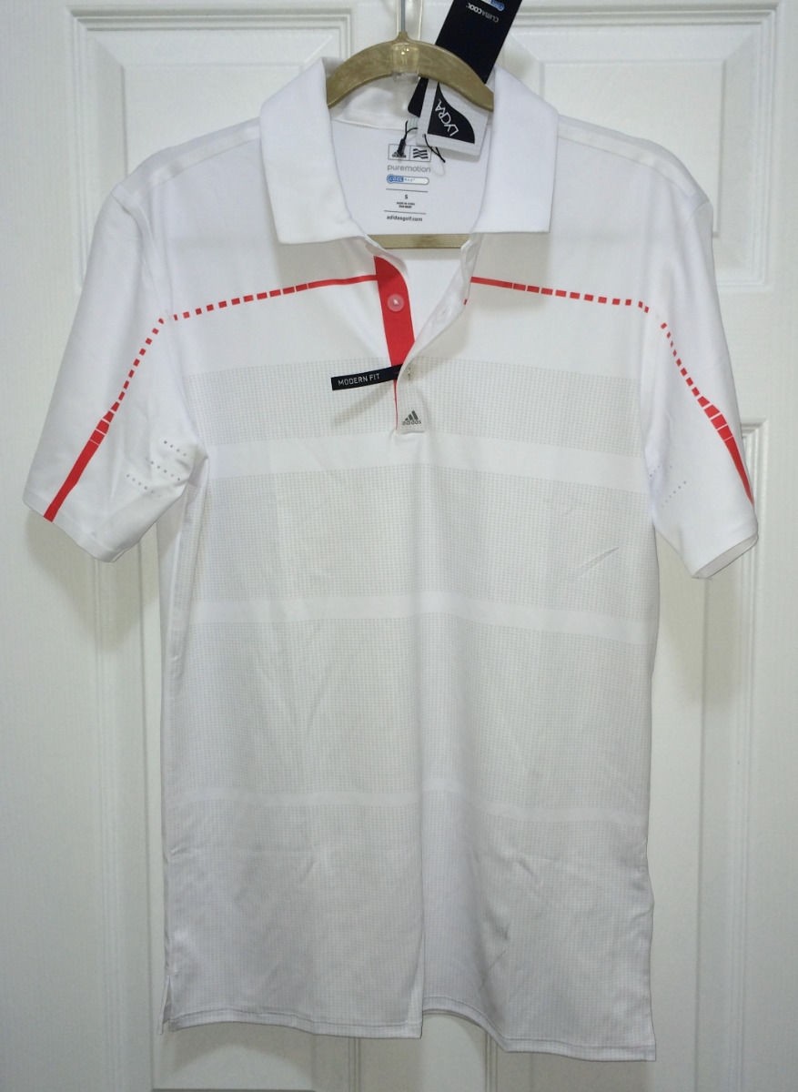 ADIDAS GOLF Coolmax Puremotion Tour Digital White Red Grey Polo Shirt NEW Mens S gallery