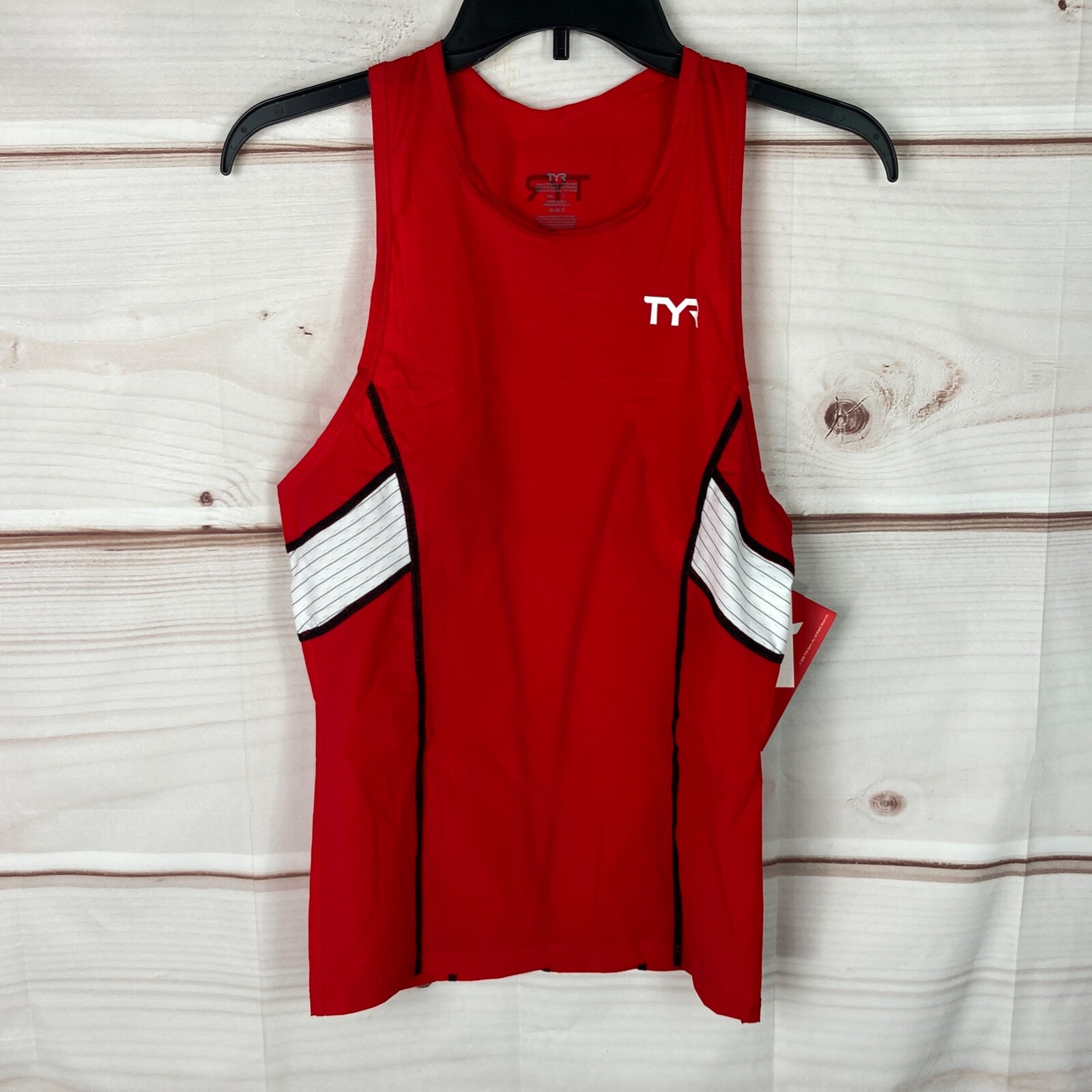 TYR Top Mens Small Red White Carbon Series Triathlon Tank Sleeveless Stretch gallery