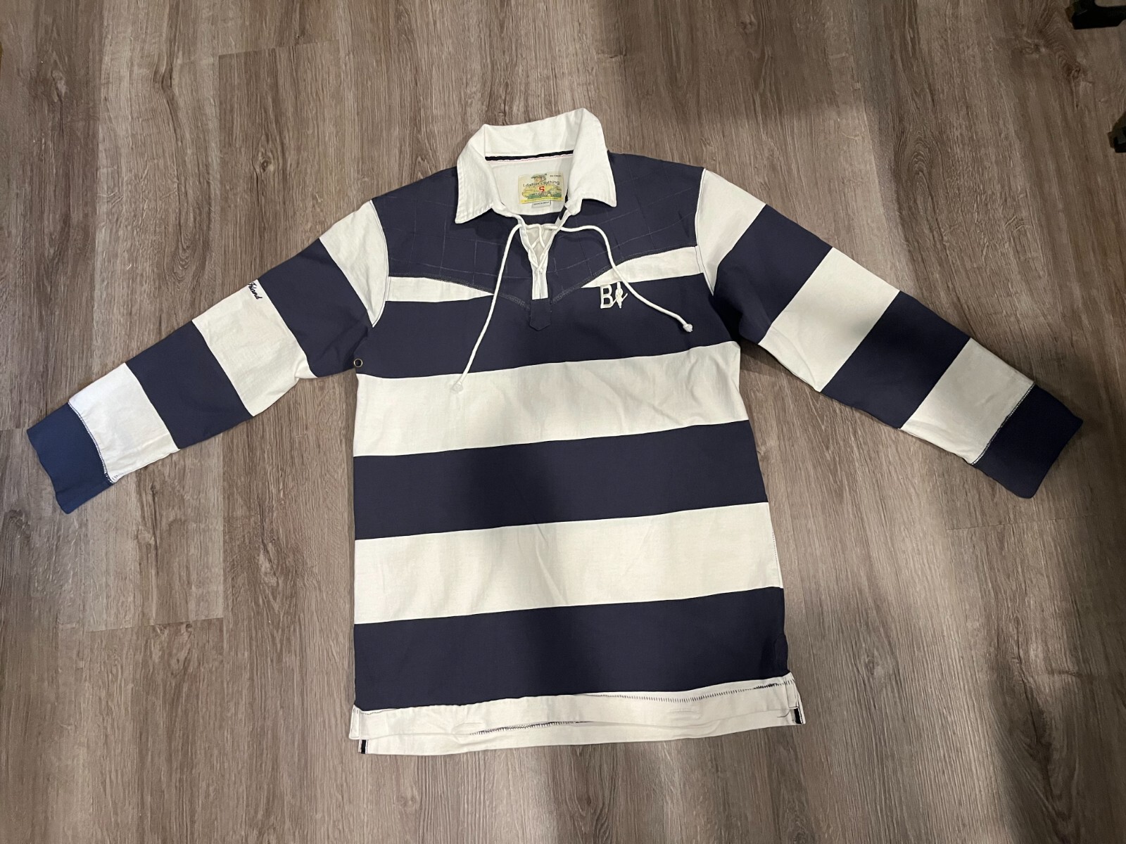 T. Dalton Block Island Mens LS Lace-Up Striped Rugby Shirt, Navy Size S (B9) gallery
