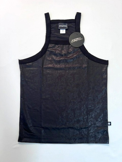 Andrew Christian - Size M Slim Cut Poly Blend Snake Skin Design Tank Top - Black gallery