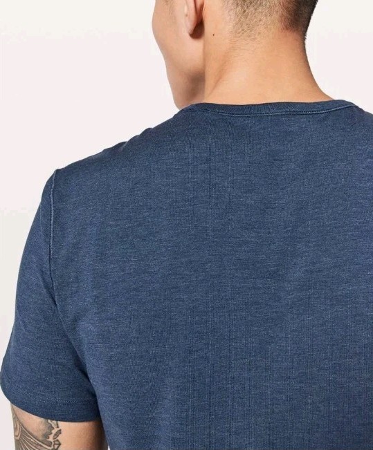 Lululemon Men’s 5 Year Basic Tee Heathered Nautical Navy Pima Cotton Sz L Large gallery