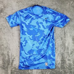 Nike Pro Combat Shirt Mens L Blue Camo Compression Dri-Fit Gym Performance