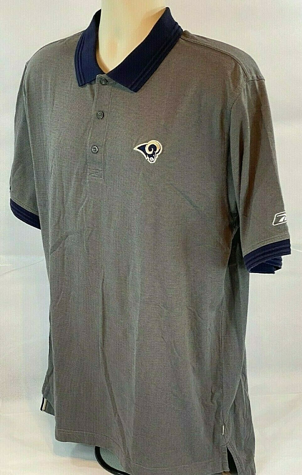 NFL LA Rams Reebok Men's 3 Button Polo Shirt, Gray/Navy Embroidered Logo Size: L gallery