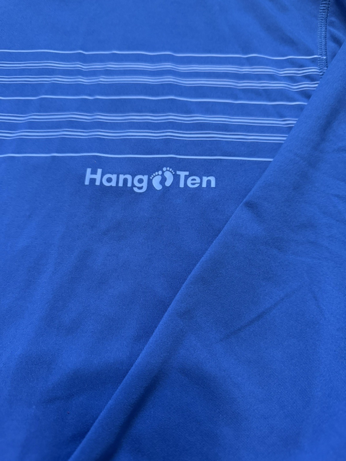 HANG TEN UPF 50+ Long-Sleeve Sun Tee MENS LARGE Blue With Stripes gallery