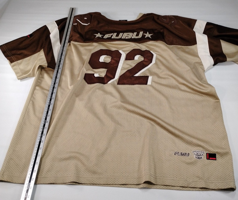 Vintage 90s Y2K FUBU Sport Football Jersey XXXL Brown Cream Streetwear Hip Hop gallery