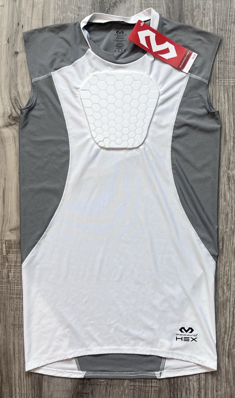 NWT McDavid 7610 Men’s Hexpad Hex Sternum Shirt Sz Medium White Grey gallery