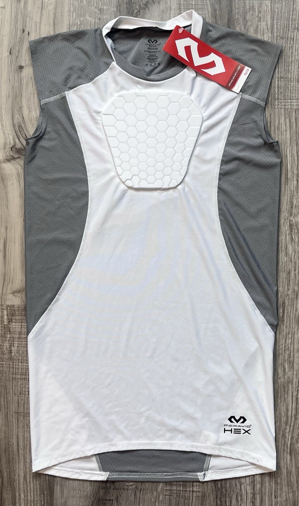 NWT McDavid 7610 Men’s Hexpad Hex Sternum Shirt Sz Medium White Grey