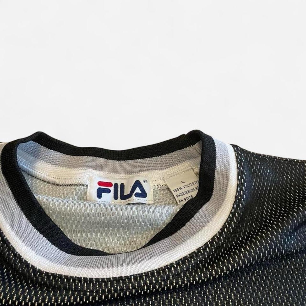 FILA Men's Long Sleeve Crew Neck Mesh Jersey T-Shirt Black Logo Size L gallery