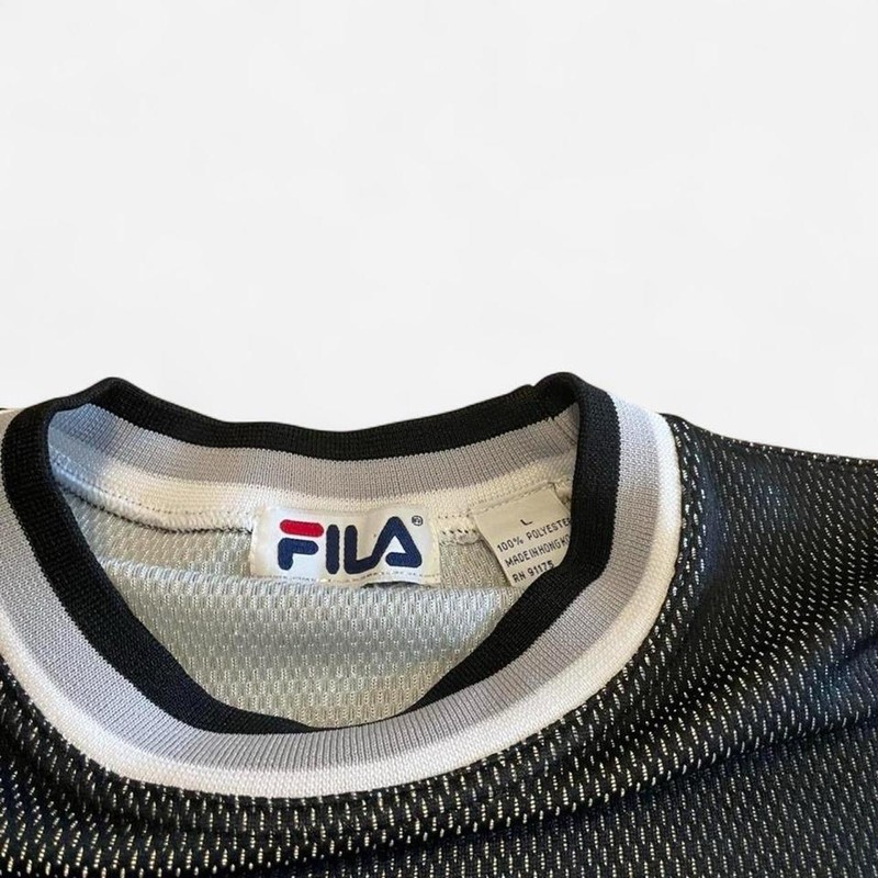 FILA Men's Long Sleeve Crew Neck Mesh Jersey T-Shirt Black Logo Size L gallery