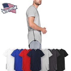 Mens Longline T SHIRTS ZIPPER Trim Hipster Extended HipHop Elongated Style Tee