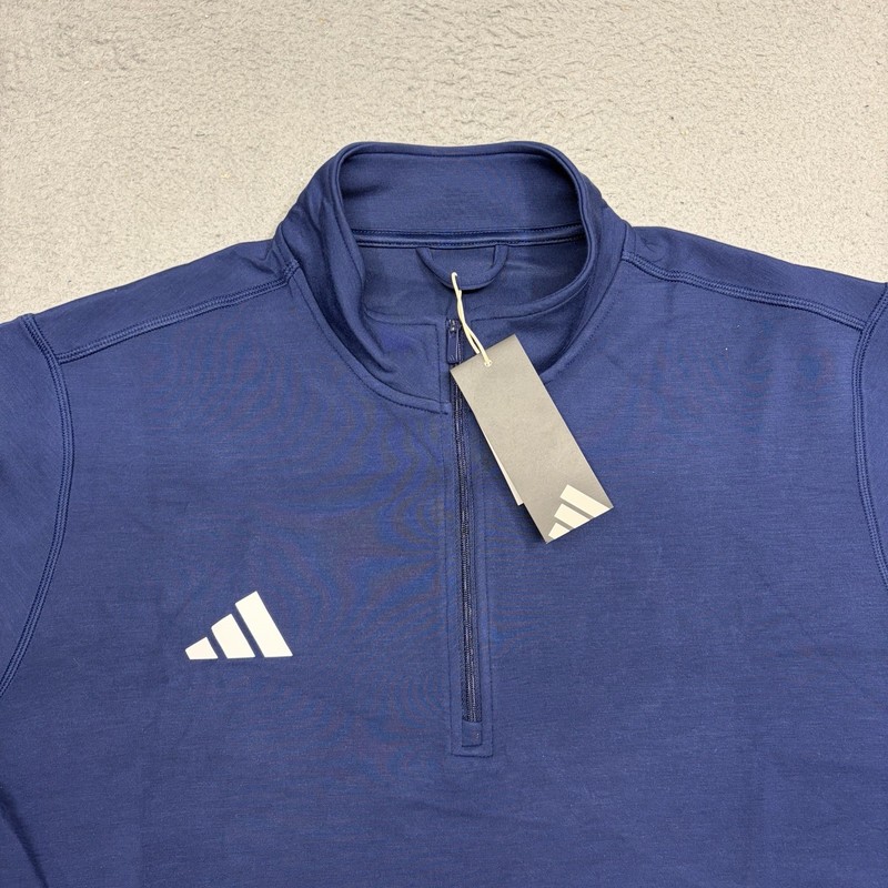 Adidas 1/4 Zip Pullover Men Size Medium Navy Blue White Sweater Jacket KB9113 gallery