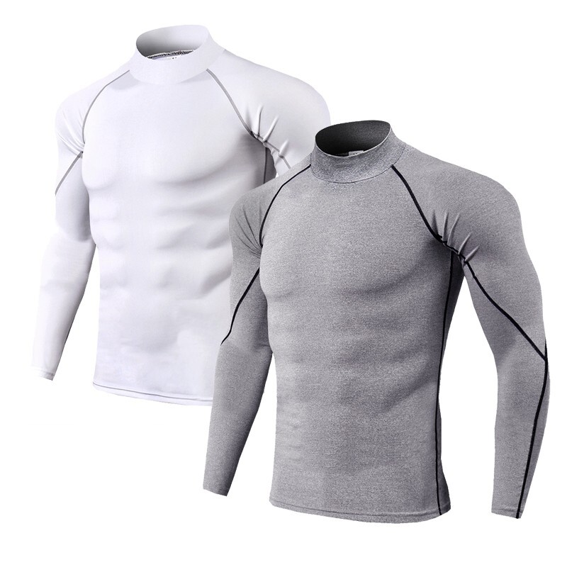 Men's High Neck Compression Shirts Workout Quick Dry Base Layer Tops T-Shirt