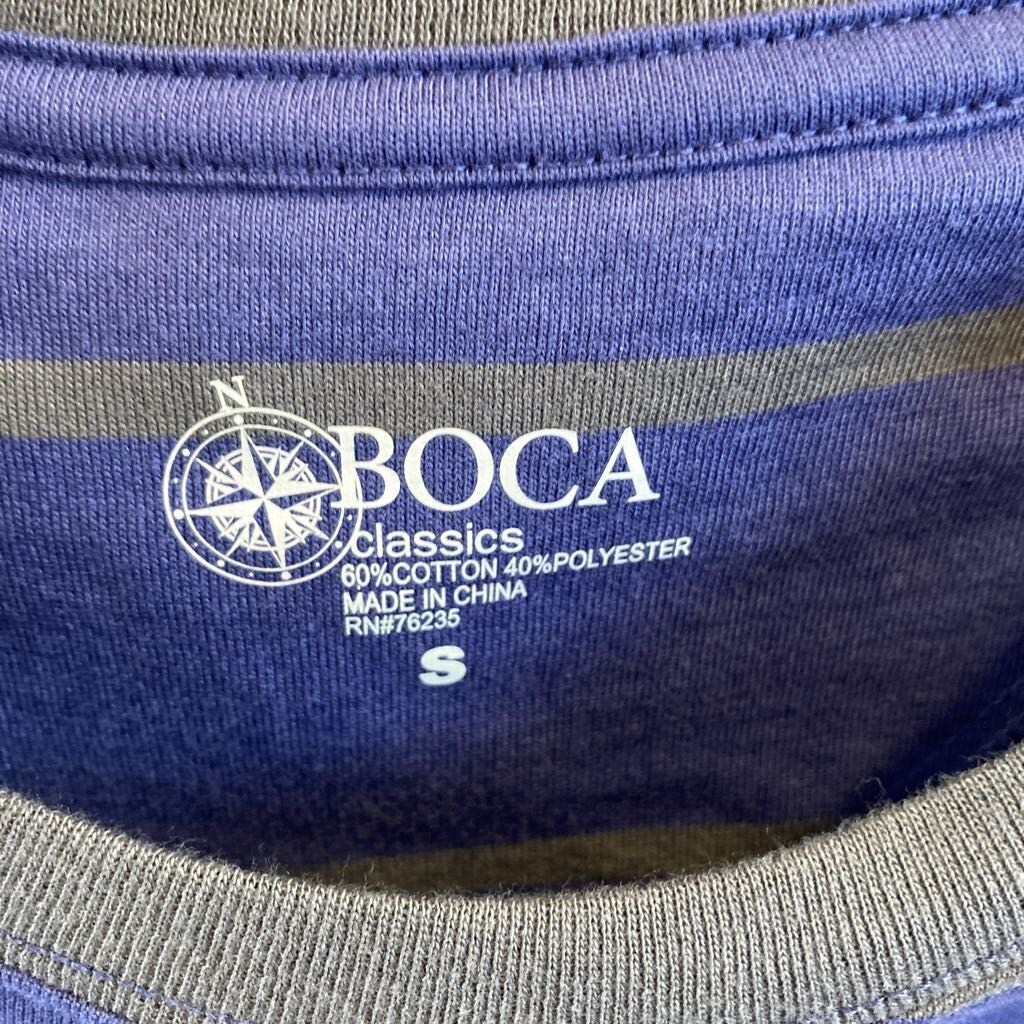 Boca Classics Mens T-Shirt Purple Gray Striped Moisture Wicking UPF 30 S New gallery