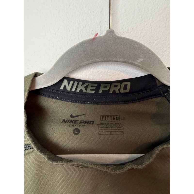 Nike Pro Dri-FIT Mens Long Sleeve Fitted Training Shirt Olive Green Black Large gallery