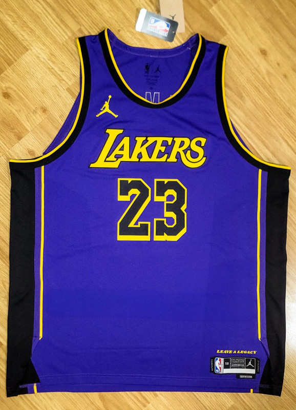 NWT NBA Authentic Lakers LeBron James 23 Statement Edition 17 Rings Jersey Sz 58 gallery