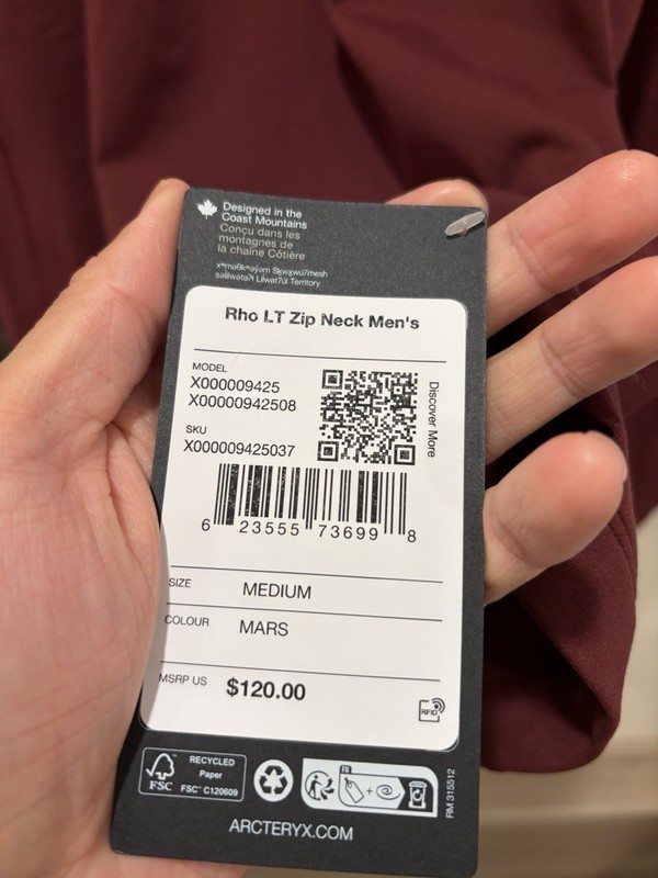 Arc'teryx Men’s Rho LT Zip Neck - MARS (red)- Size M - NWT gallery