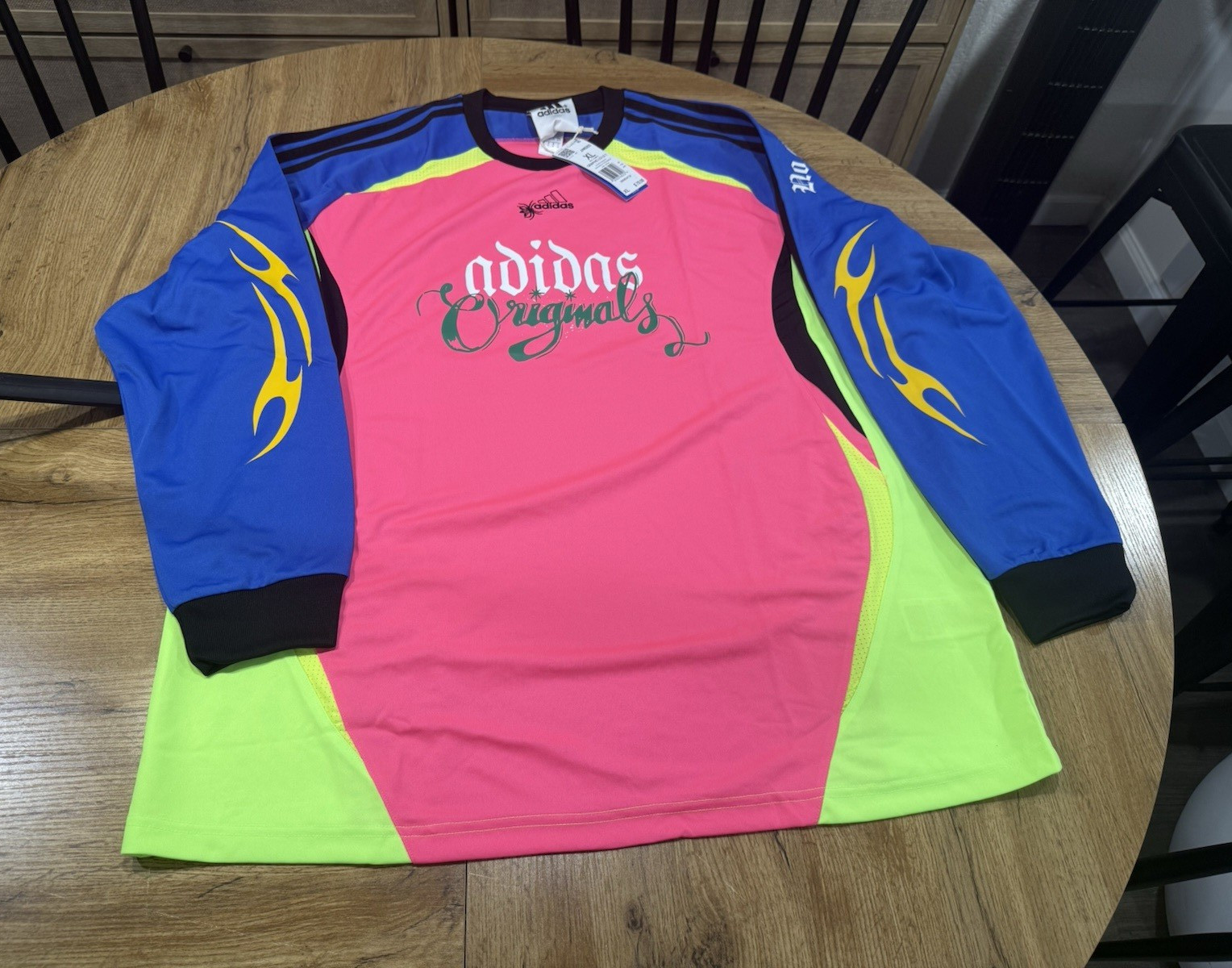 adidas Originals Men's Graphic Print Crew Neck Soccer Tee Pink/Blue/Green XL gallery