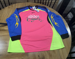 adidas Originals Men’s Graphic Print Crew Neck Soccer Tee Pink/Blue/Green XL