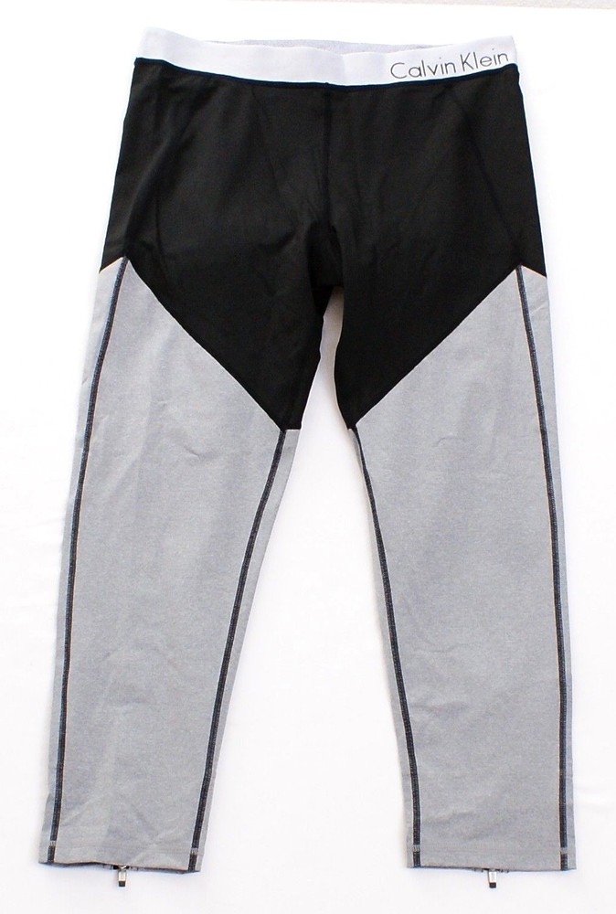 Calvin Klein Performance Black & Silver Compression Running Tights Men's NWT